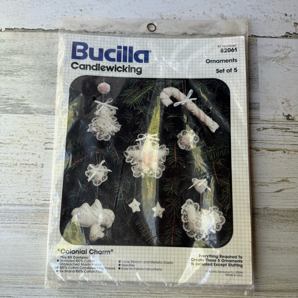 Vintage Bucilla Christmas Ornament Candlewicking Kit Colonial Charm Sealed 82061 - Picture 7 of 9